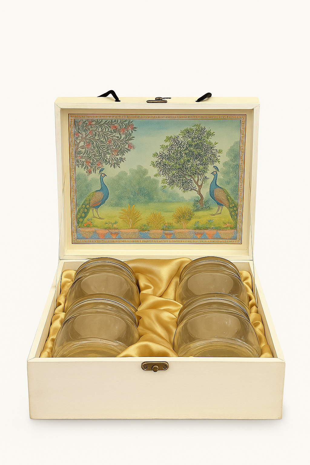 Peacock Tree Style Wooden Gift Box with 4 Salsa Jars