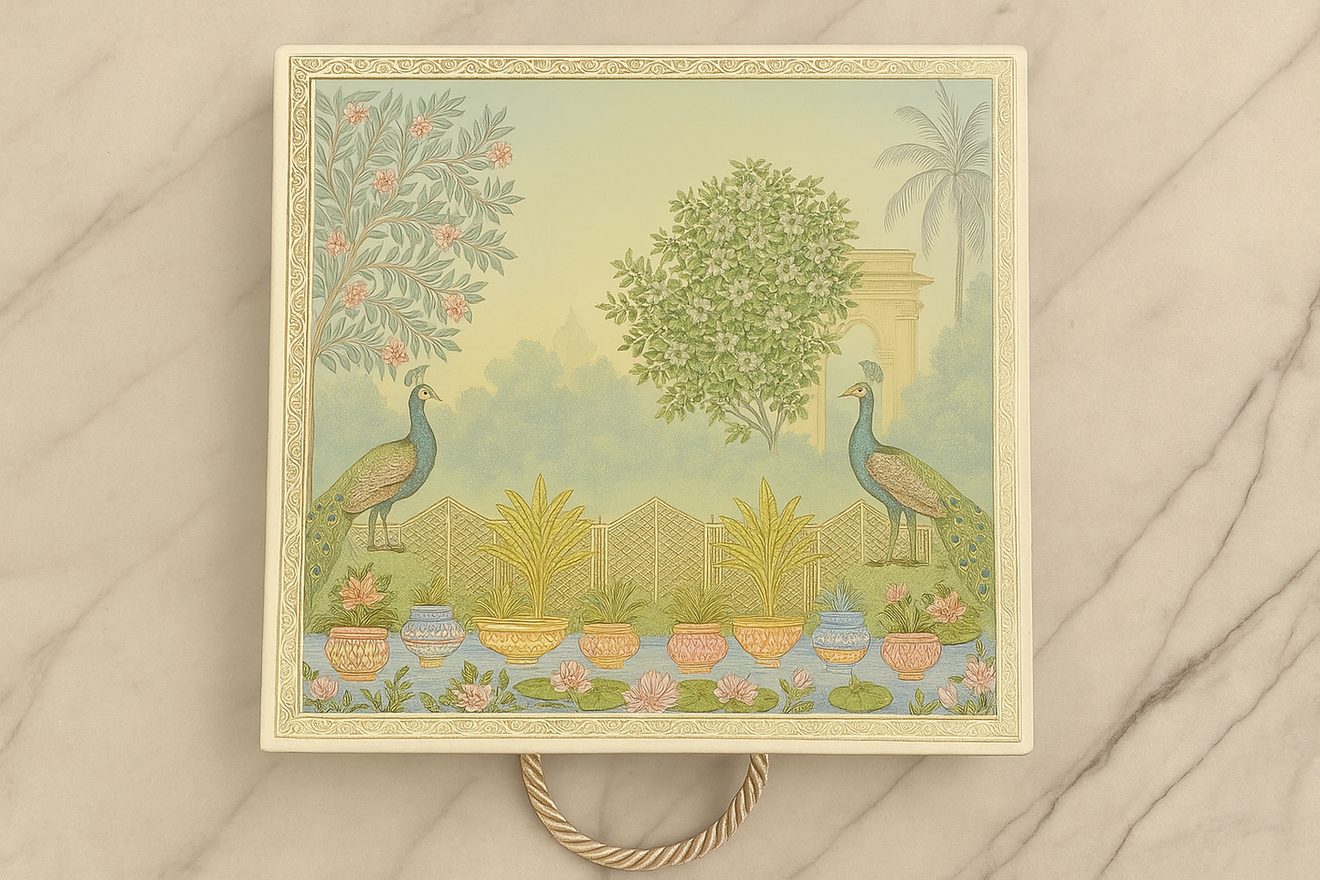 Peacock Tree Style Wooden Gift Box with 4 Salsa Jars