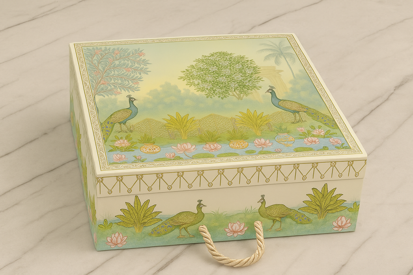 Peacock Tree Style Wooden Gift Box with 4 Salsa Jars