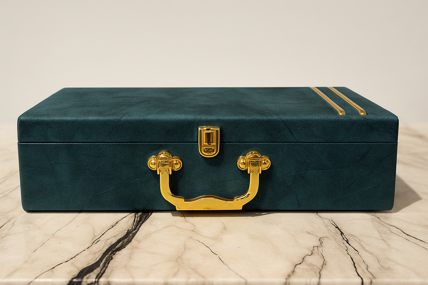 MDF gift box with green suede finish rounder style with 3 jars