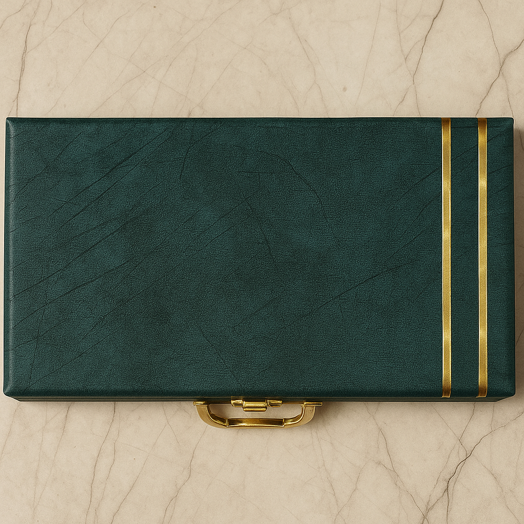 MDF gift box with green suede finish rounder style with 3 jars