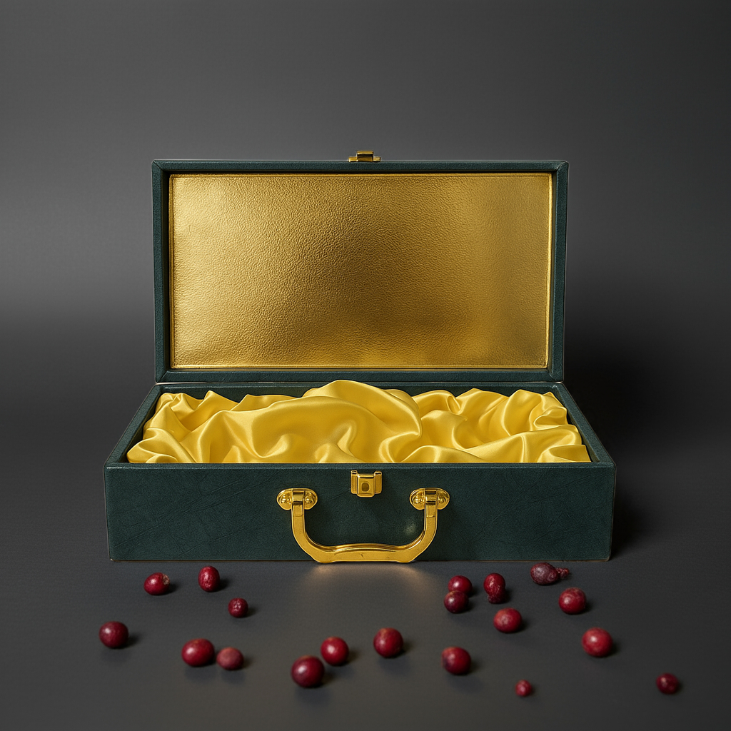 MDF gift box with green suede finish rounder style with 3 jars