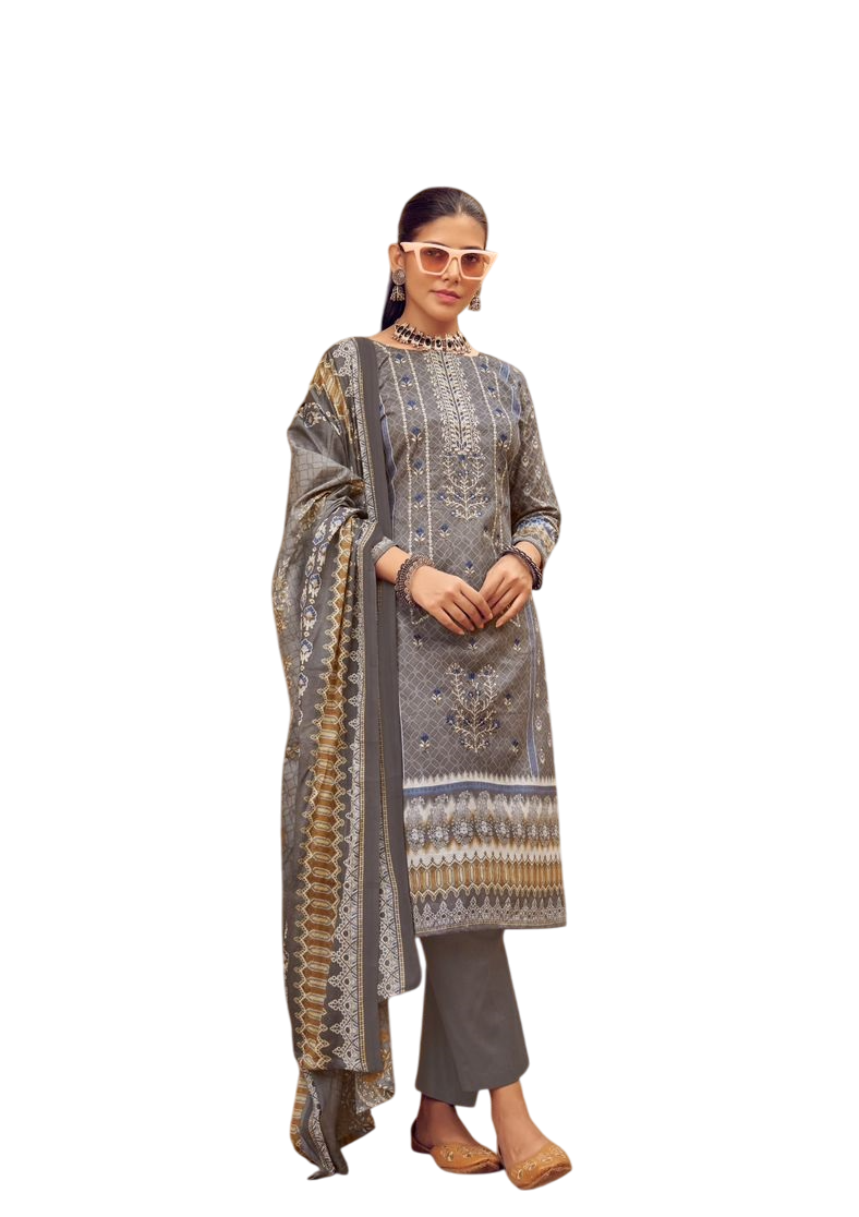 Pure lawn beautiful Embroidered self work collection with heavy mal mal dupatta
