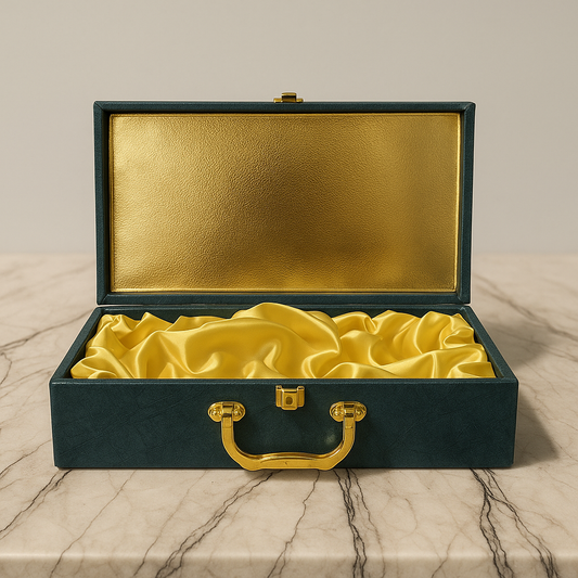 MDF gift box with green suede finish  rounder style with 3 jars