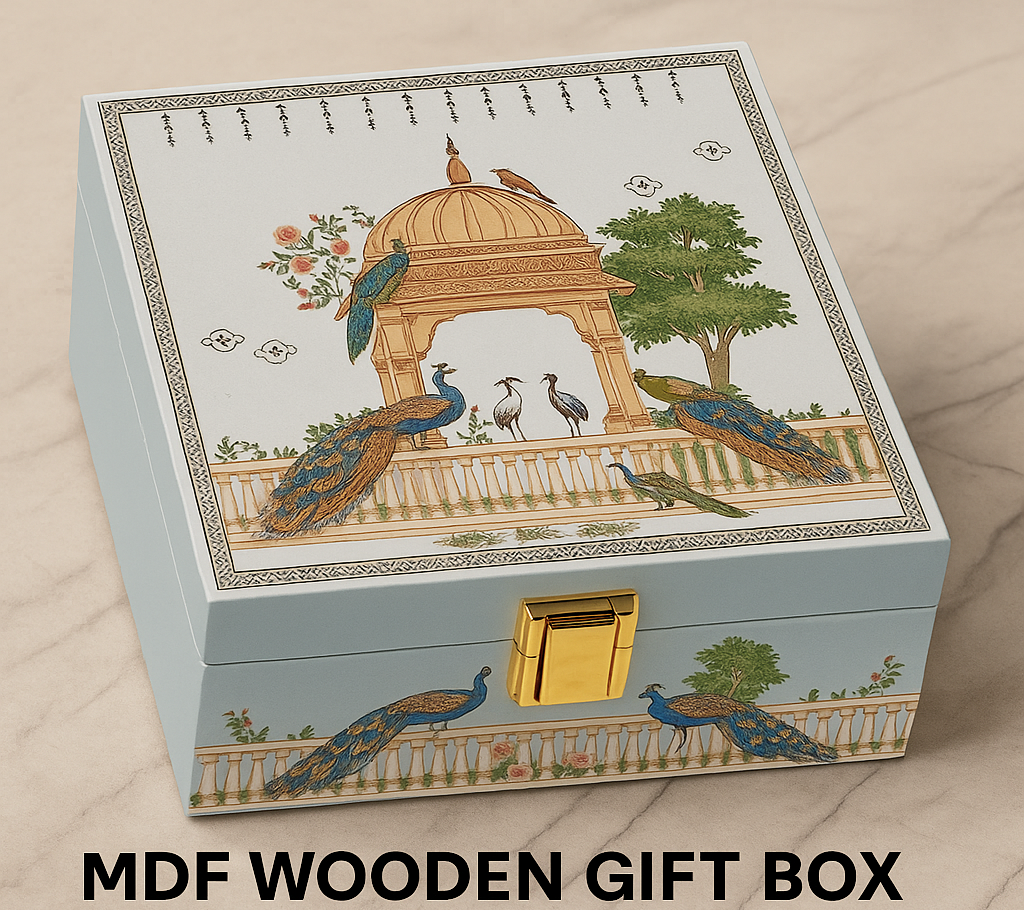 MDF wooden Peacock Print Laddu Gift Box 250 gm