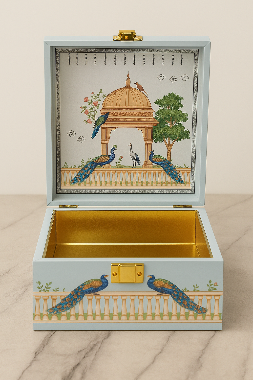 MDF wooden Peacock Print Laddu Gift Box 250 gm
