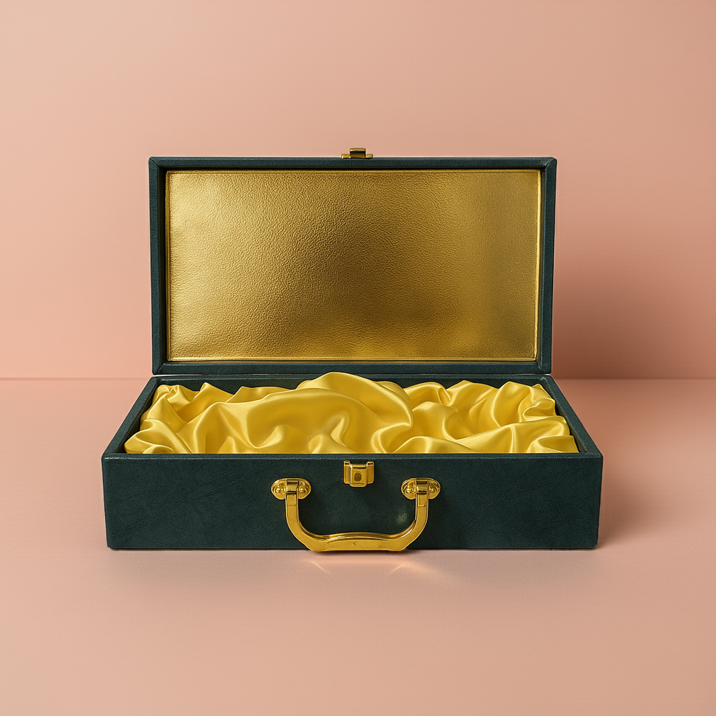MDF gift box with green suede finish  rounder style with 3 jars