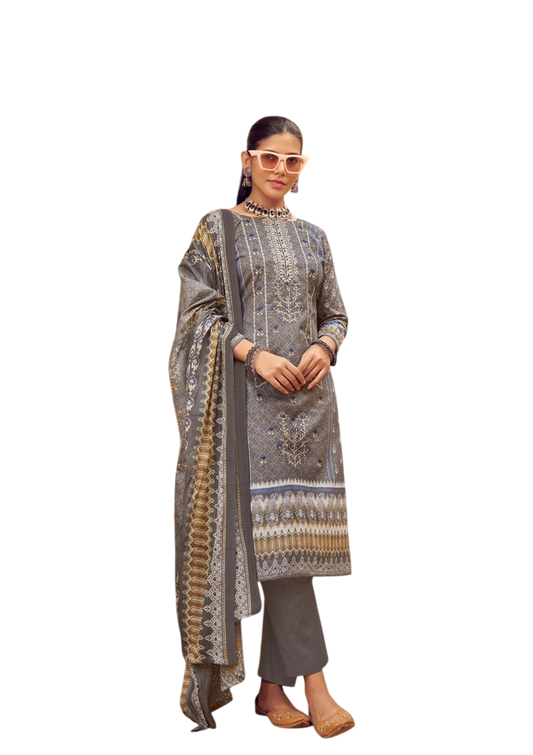 Pure lawn beautiful Embroidered self work collection with heavy mal mal dupatta